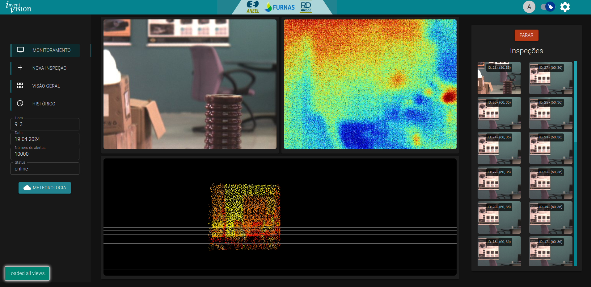 imagem da Interface Dashboard com cameras e um lidar